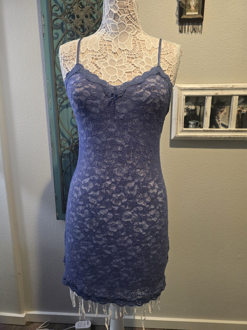 Victoria's Secret Periwinkle Lace Slip Chemise Mesh Teddy
